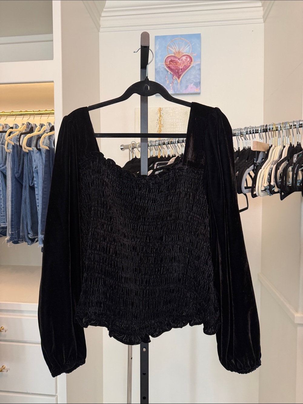 torrid Black Velvet Smocked Long Sleeve Blouse